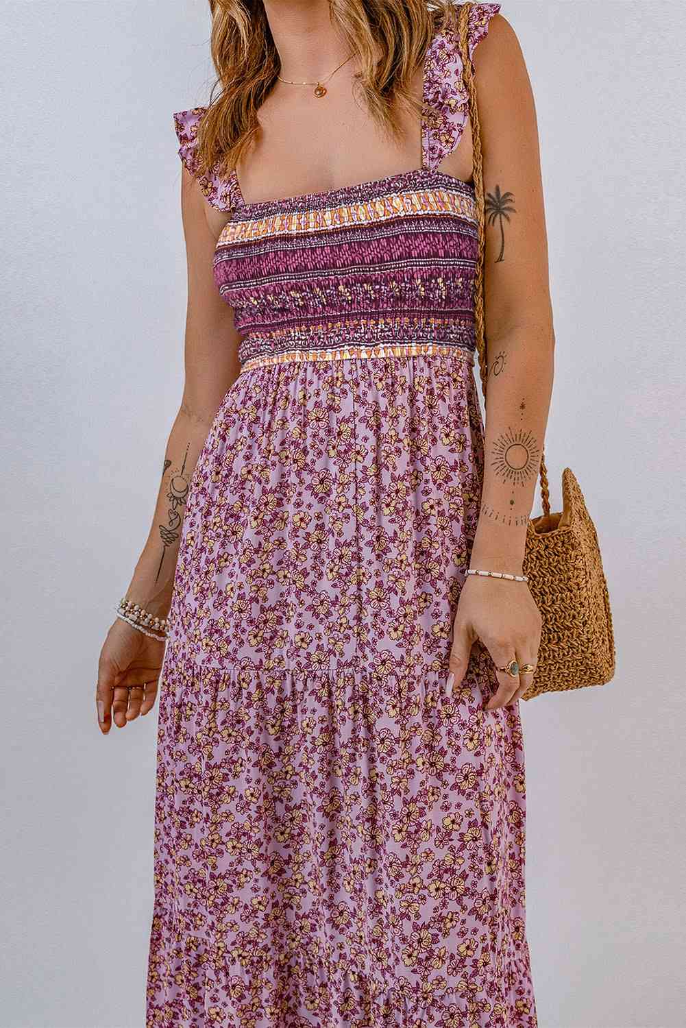 Floral Square Neck Maxi Dress - TRENDMELO