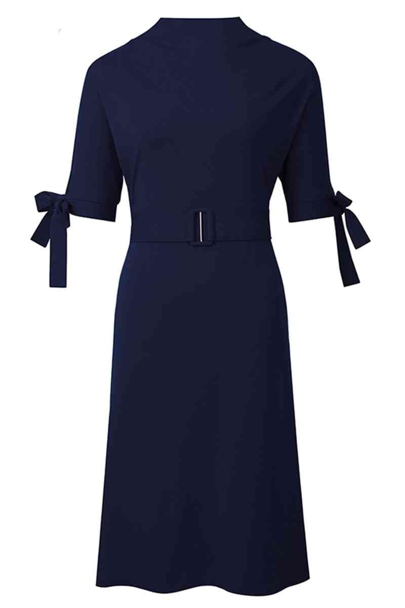 Round Neck Tie Sleeve Half Sleeve Dress - TRENDMELO