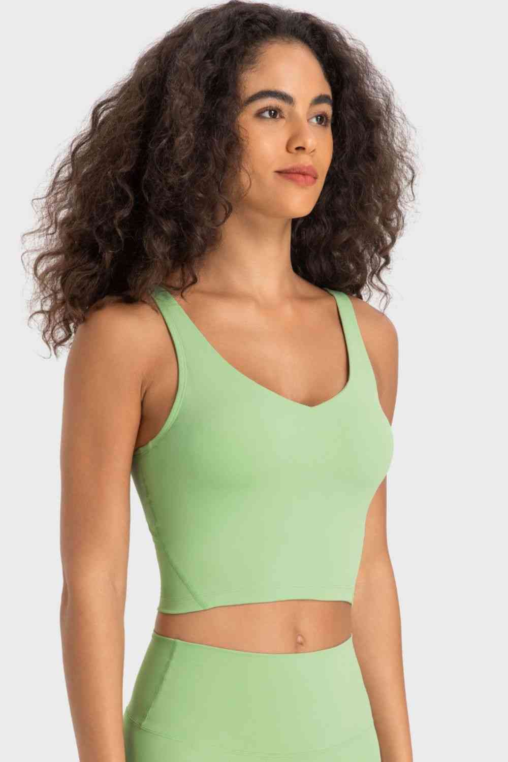 Deep V-Neck Crop Sports Bra - TRENDMELO