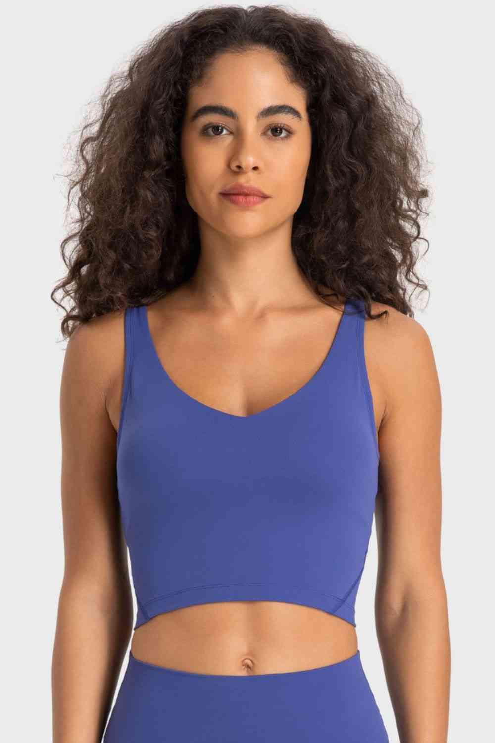 Deep V-Neck Crop Sports Bra - TRENDMELO