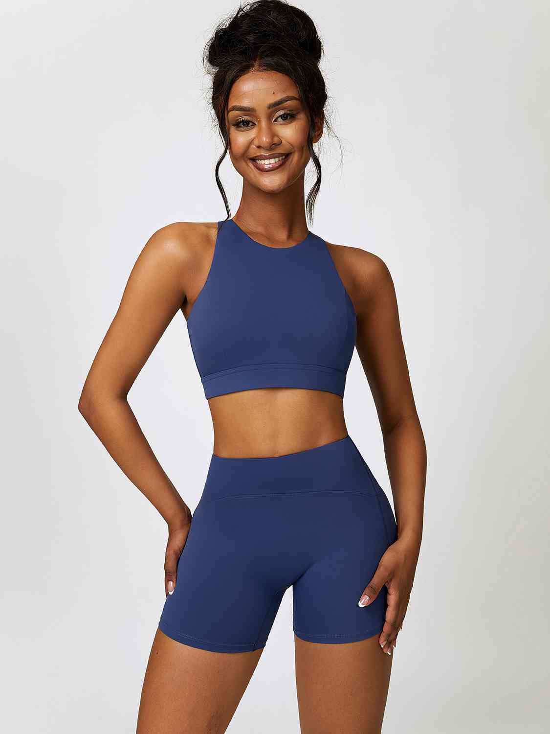 Cutout Cropped Sport Tank and Shorts Set - TRENDMELO