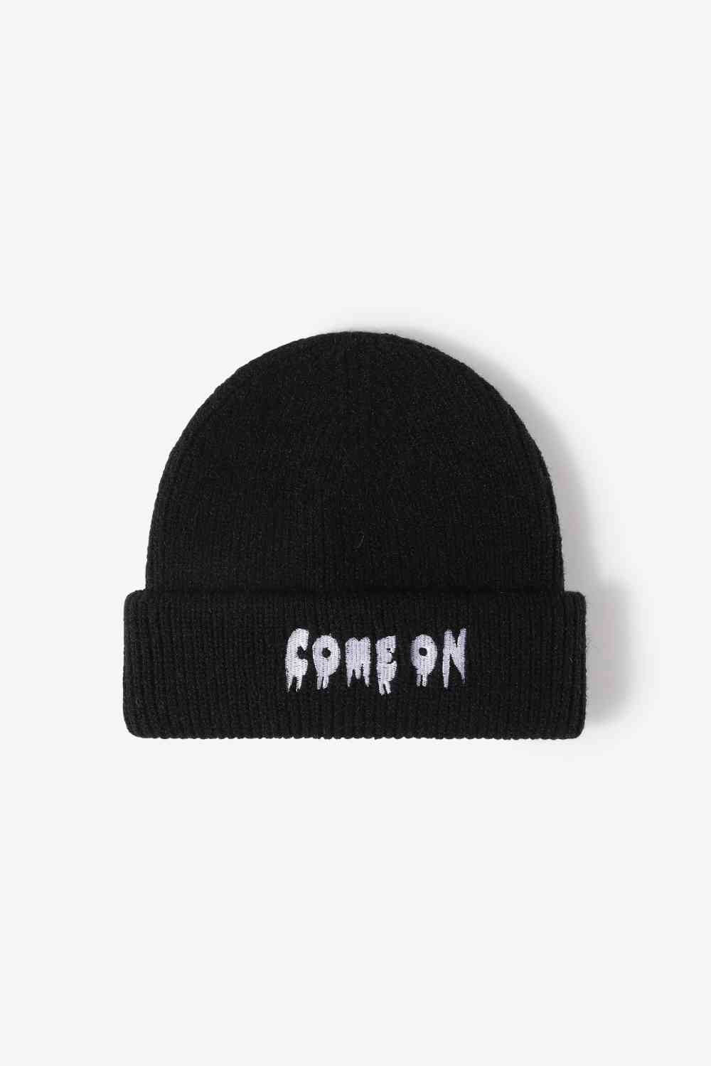 COME ON Embroidered Cuff Knit Beanie - TRENDMELO