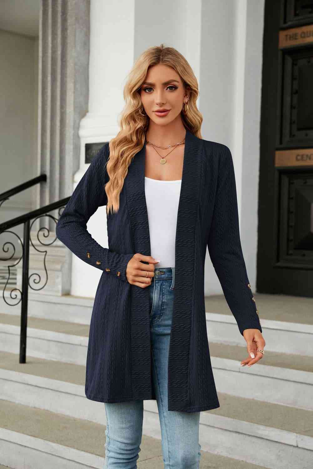 Long Sleeve Open Front Cardigan - TRENDMELO