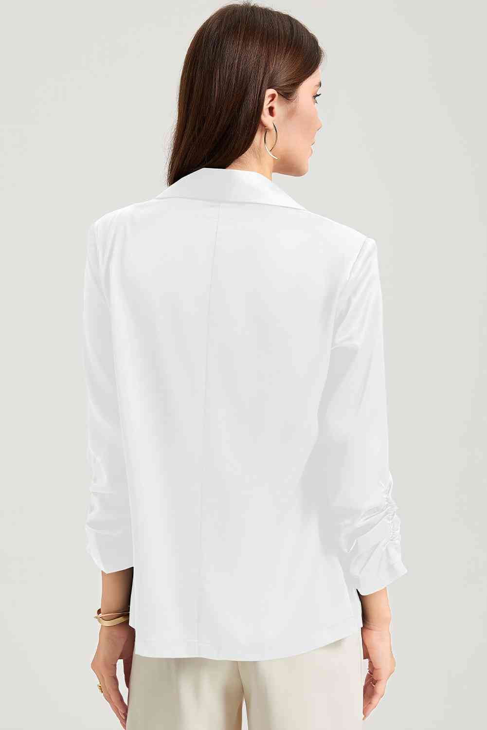 Ruched Open Front Blazer - TRENDMELO