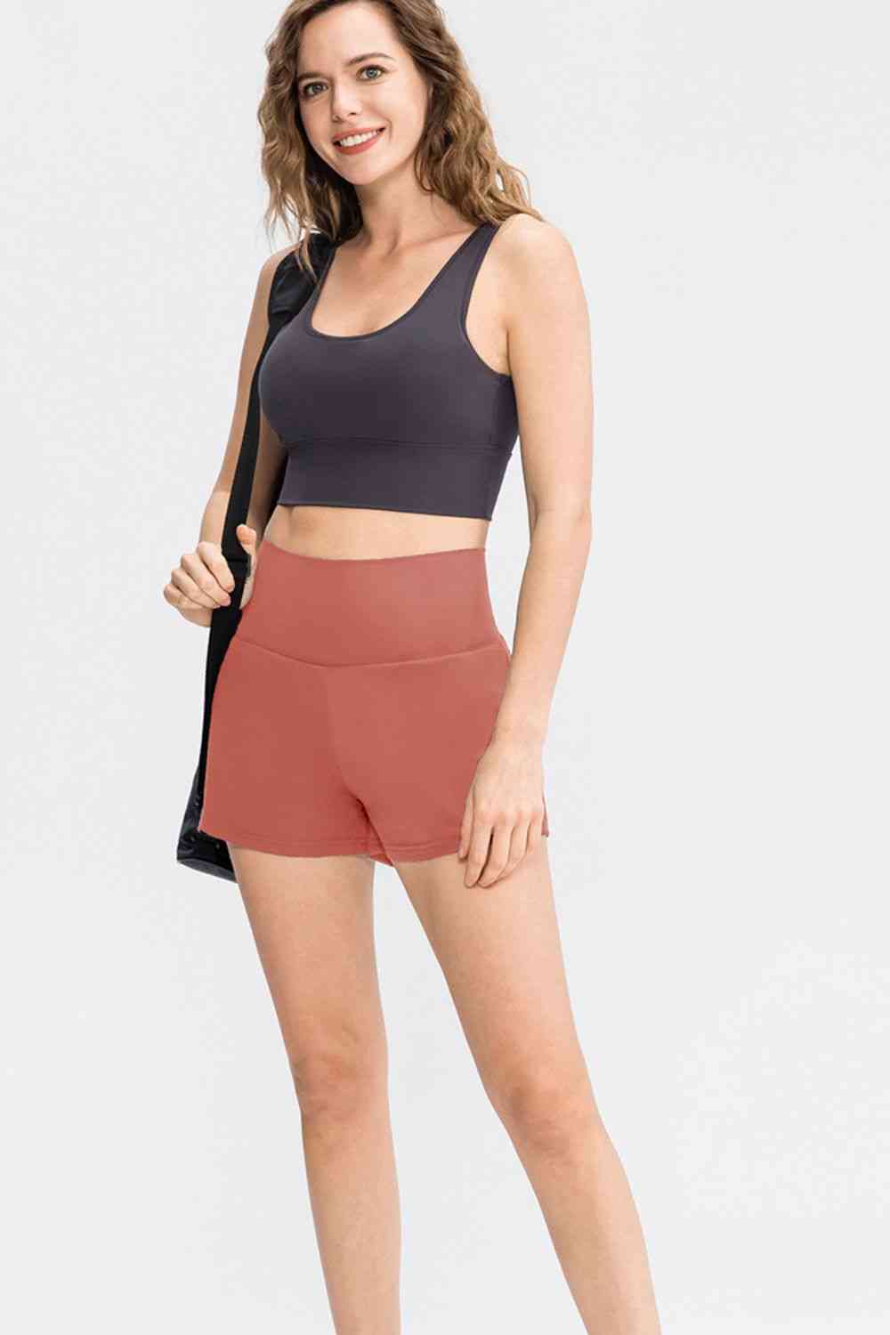 Wide Waistband Sports Shorts with Pockets - TRENDMELO