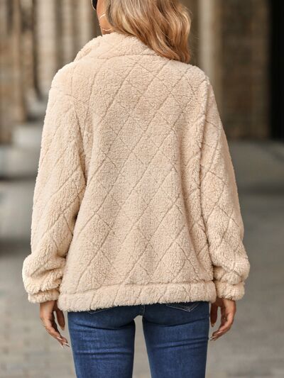 Fuzzy Pocketed Zip Up Jacket - TRENDMELO