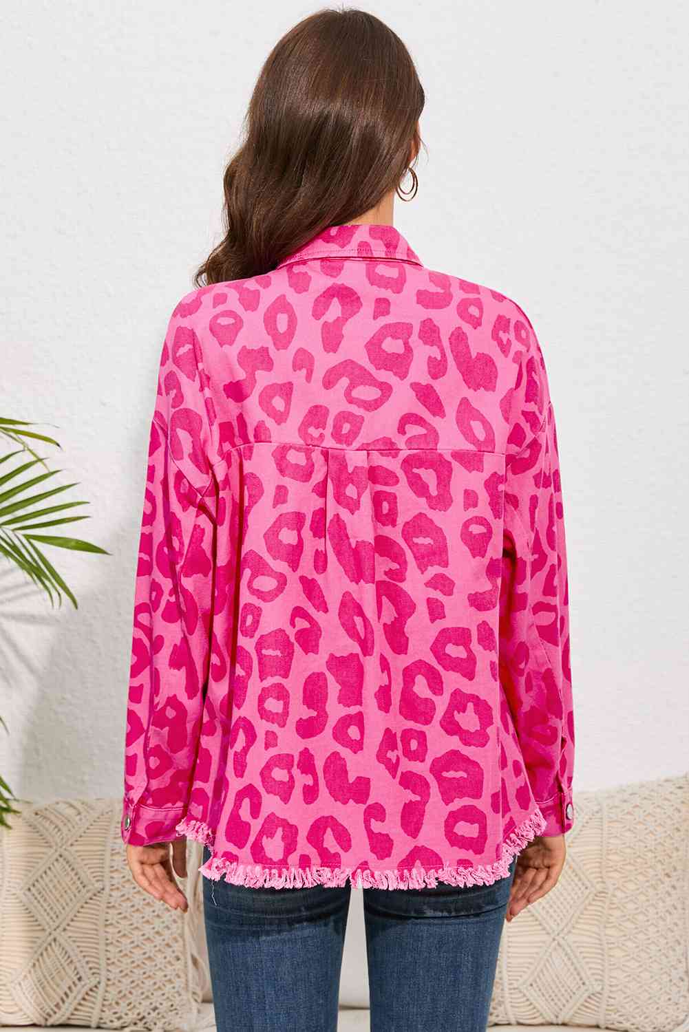 Leopard Raw Hem Jacket - TRENDMELO