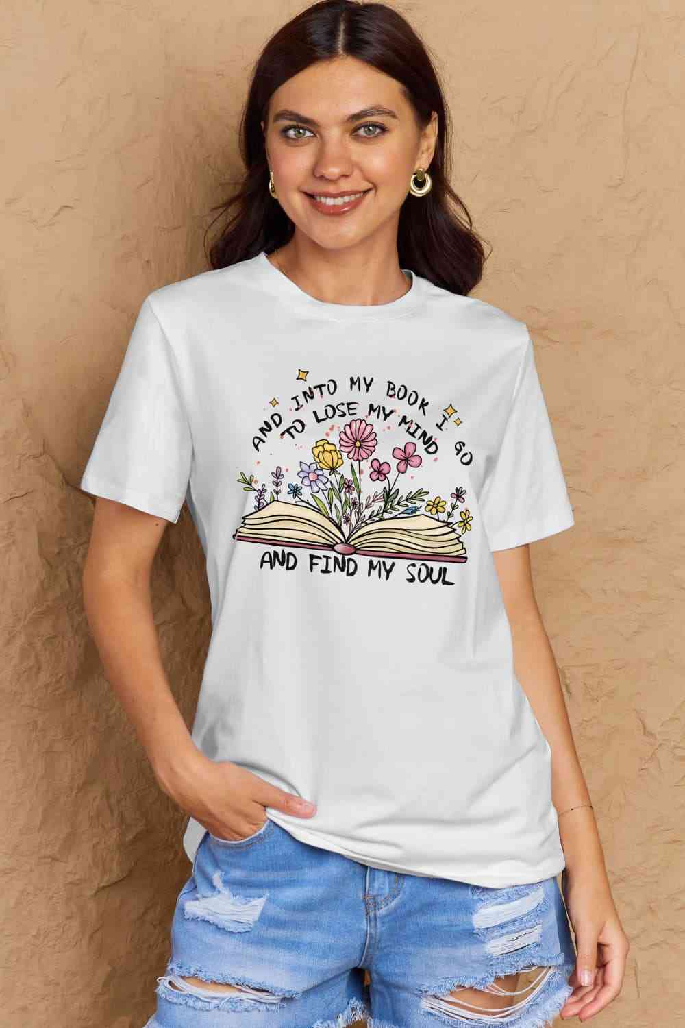 Simply Love Full Size Book & Flower Graphic Cotton Tee - TRENDMELO