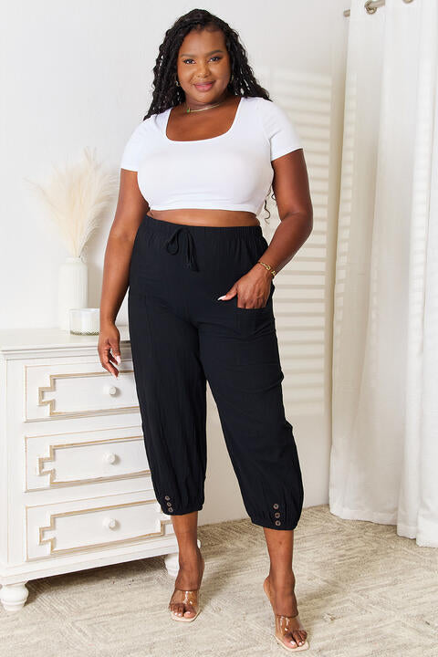 Double Take Decorative Button Cropped Pants - TRENDMELO