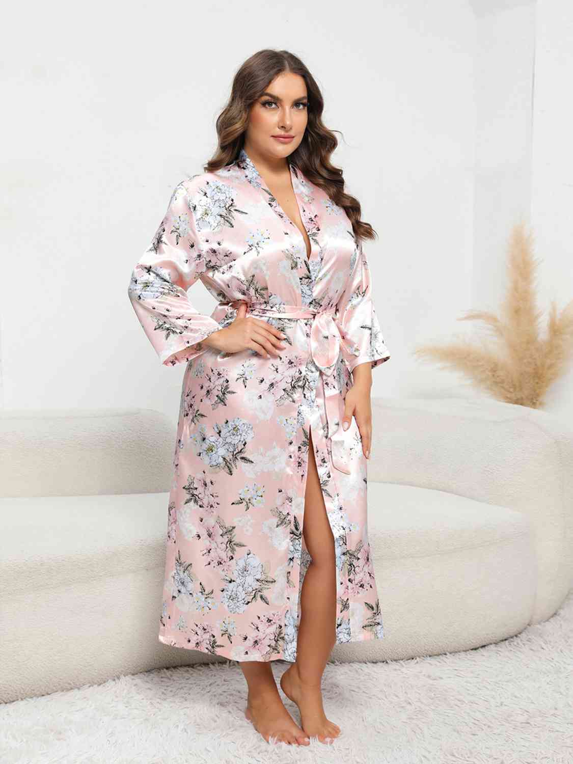 Plus Size Tie Waist Robe - TRENDMELO