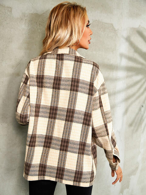 Plaid Button Down Collared Jacket - TRENDMELO