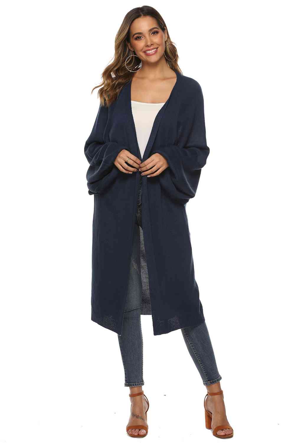 Long Sleeve Open Front Cardigan - TRENDMELO