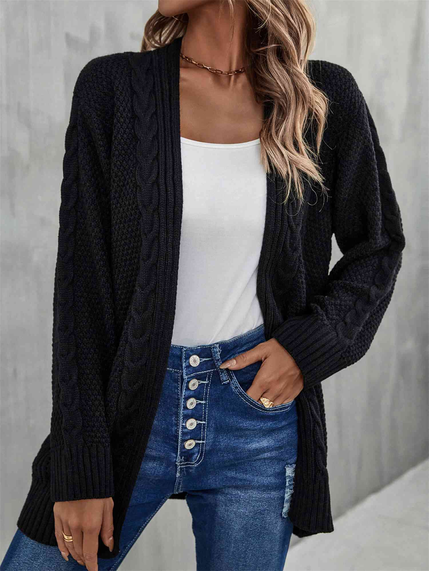 Warm Fall Mixed Knit Open Front Longline Cardigan - TRENDMELO