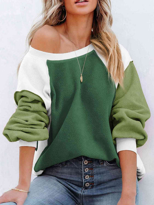 Color Block Exposed Seam Sweatshirt - TRENDMELO