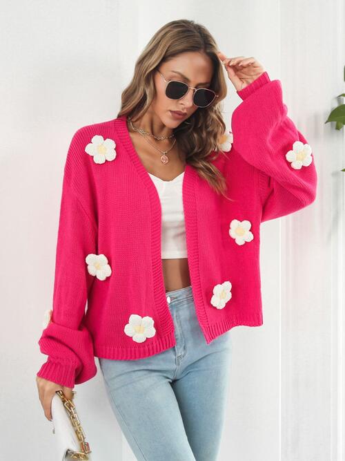 Floral Open Front Long Sleeve Cardigan - TRENDMELO