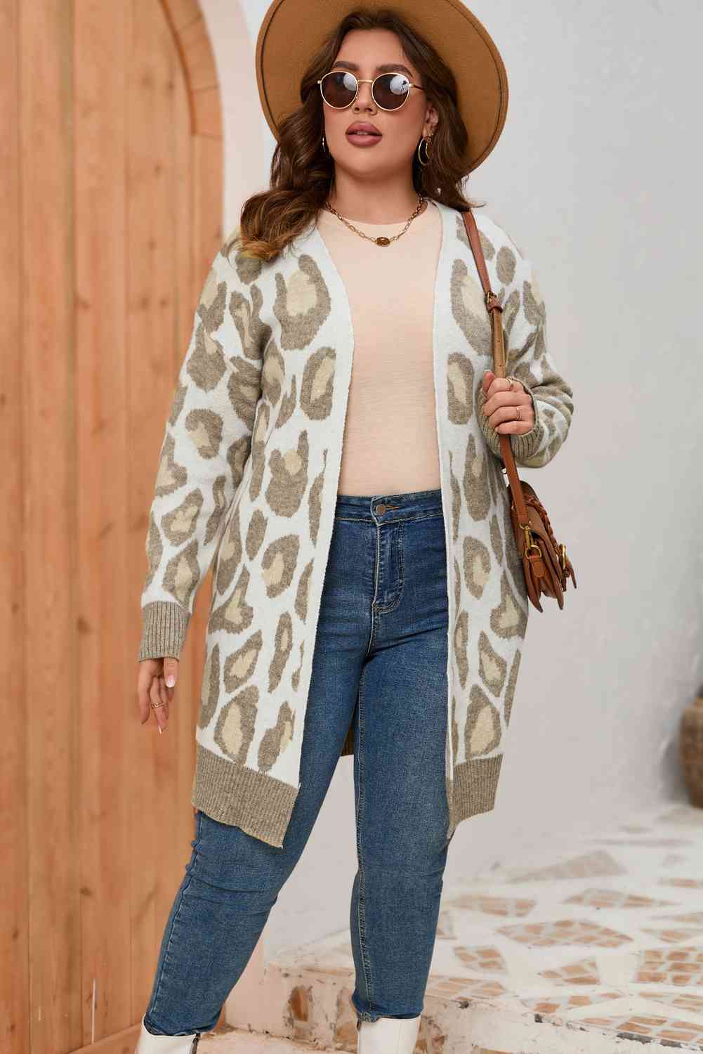 Plus Size Printed Long Sleeve Cardigan - TRENDMELO