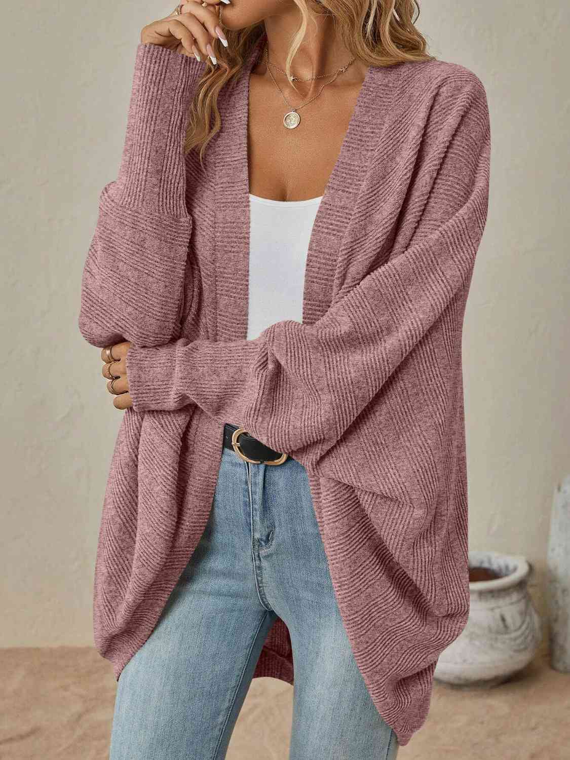 Open Front Dropped Shoulder Cardigan - TRENDMELO