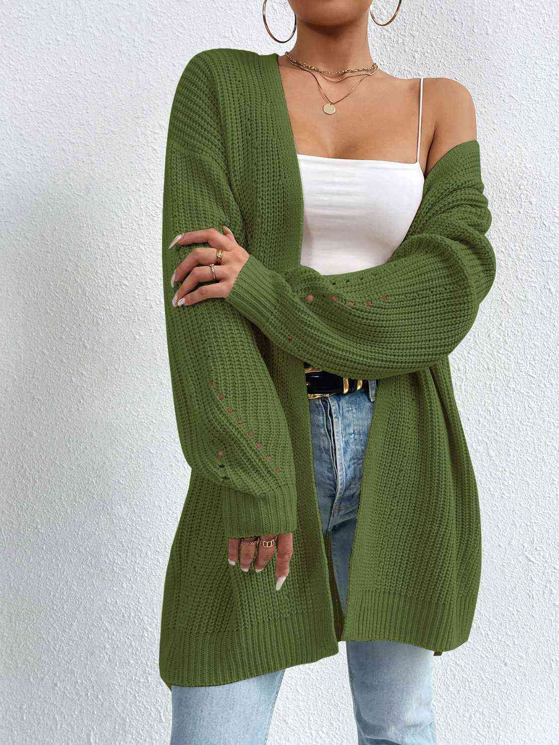 Open Front Dropped Shoulder Slit Cardigan - TRENDMELO