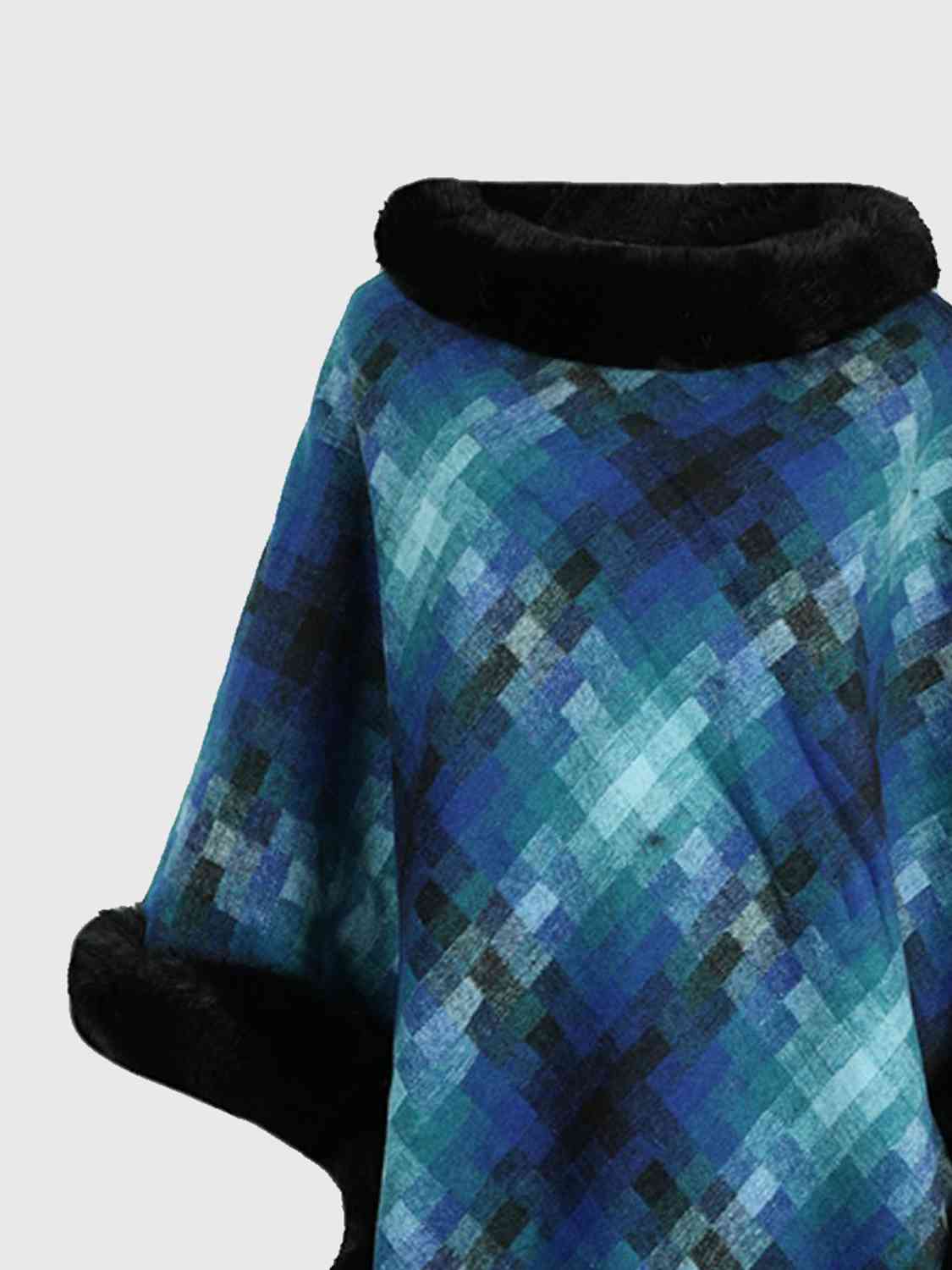 Faux Fur Trim Poncho - TRENDMELO