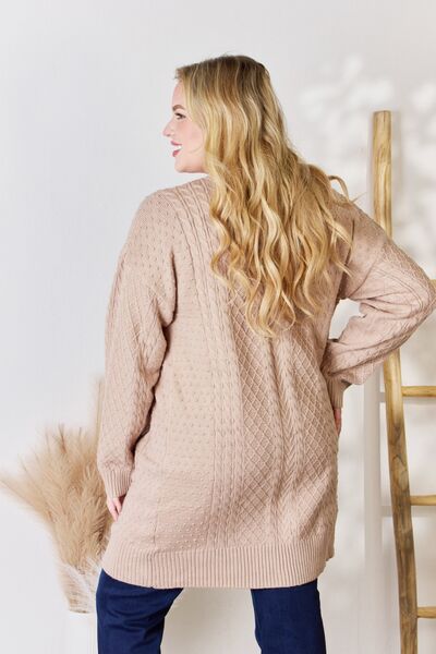 Hailey & Co Full Size Cable-Knit Pocketed Cardigan - TRENDMELO