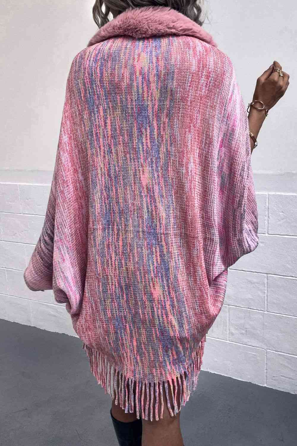 Open Front Fringe Hem Poncho - TRENDMELO