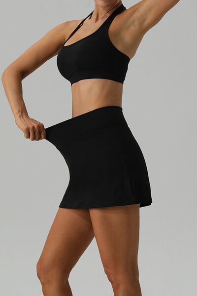 Halter Neck Tank and Slit Skirt Active Set - TRENDMELO