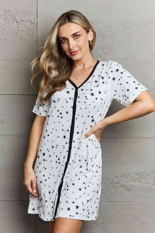 MOON NITE Quilted Quivers Button Down Sleepwear Dress - TRENDMELO