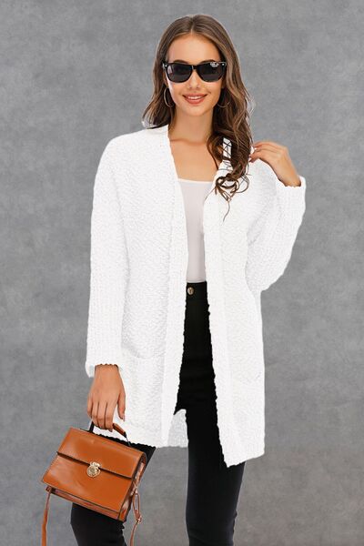 Pocketed Open Front Long Sleeve Cardigan - TRENDMELO