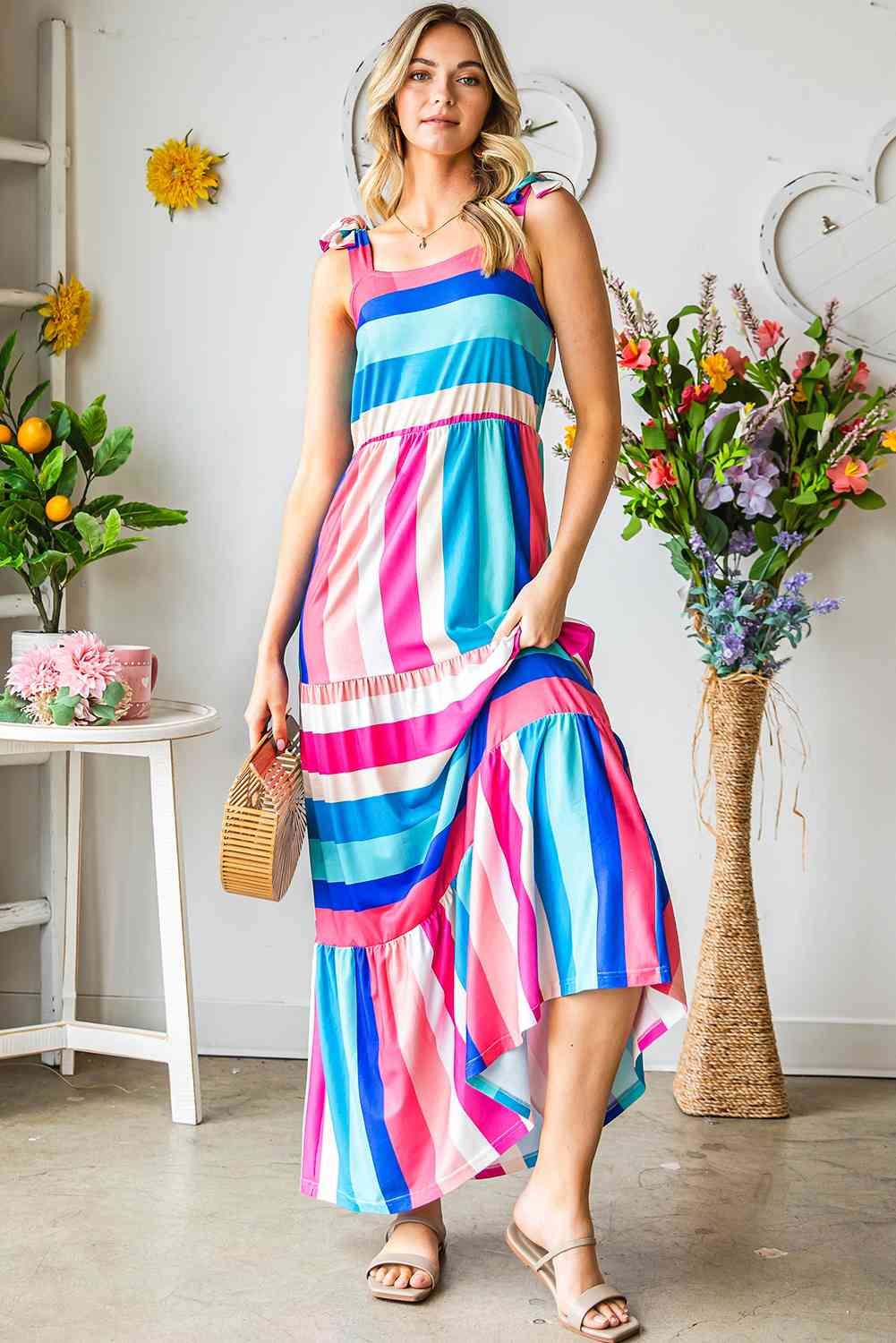 Striped Sleeveless Maxi Dress - TRENDMELO