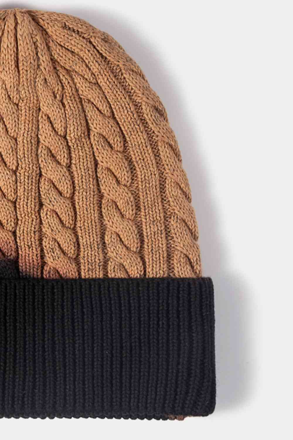 Contrast Tie-Dye Cable-Knit Cuffed Beanie - TRENDMELO