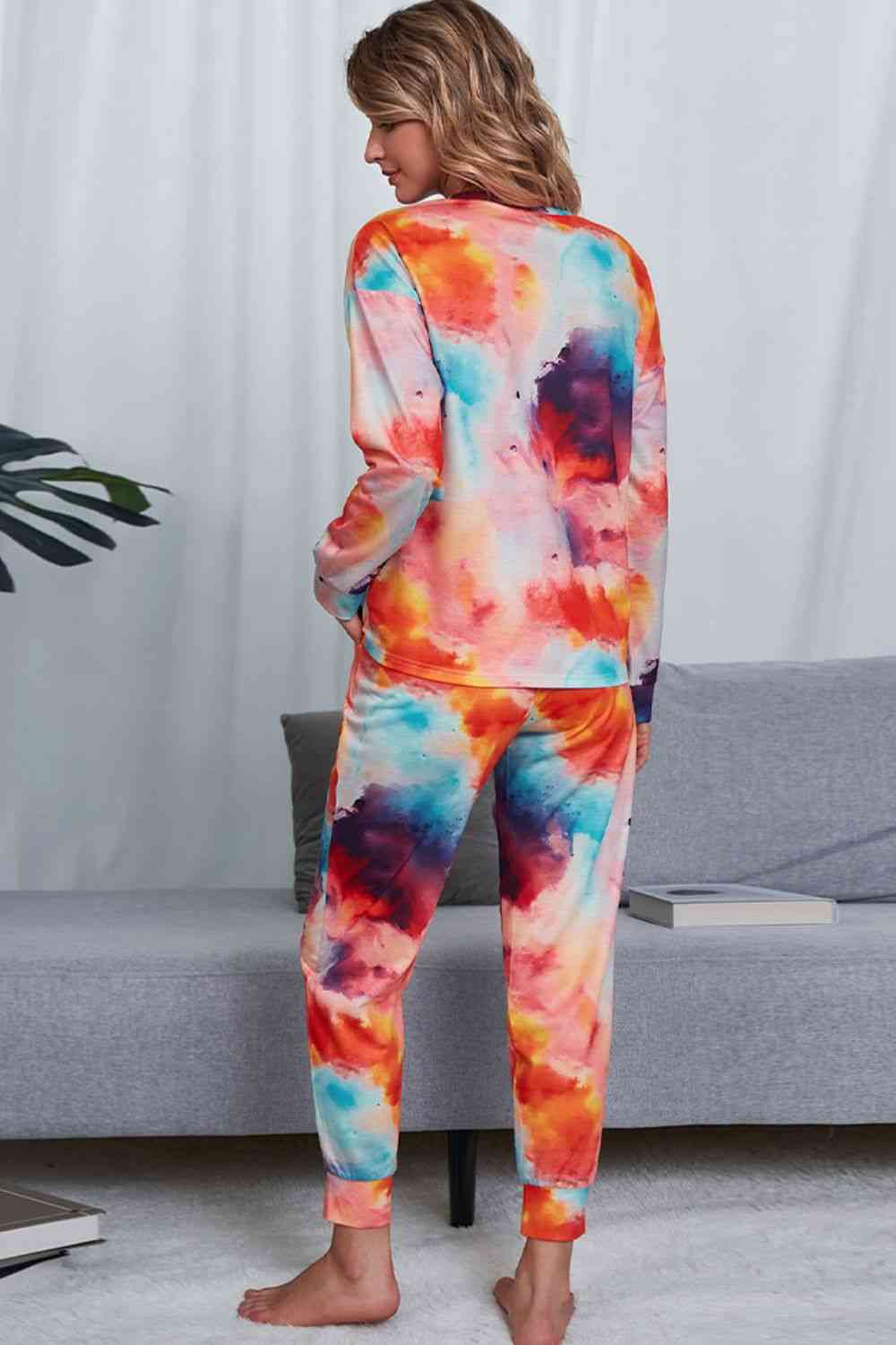 Tie-Dye Crewneck Top and Drawstring Waist Joggers Lounge Set - TRENDMELO