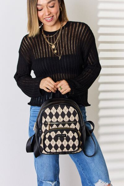 David Jones Argyle Pattern PU Leather Backpack - TRENDMELO