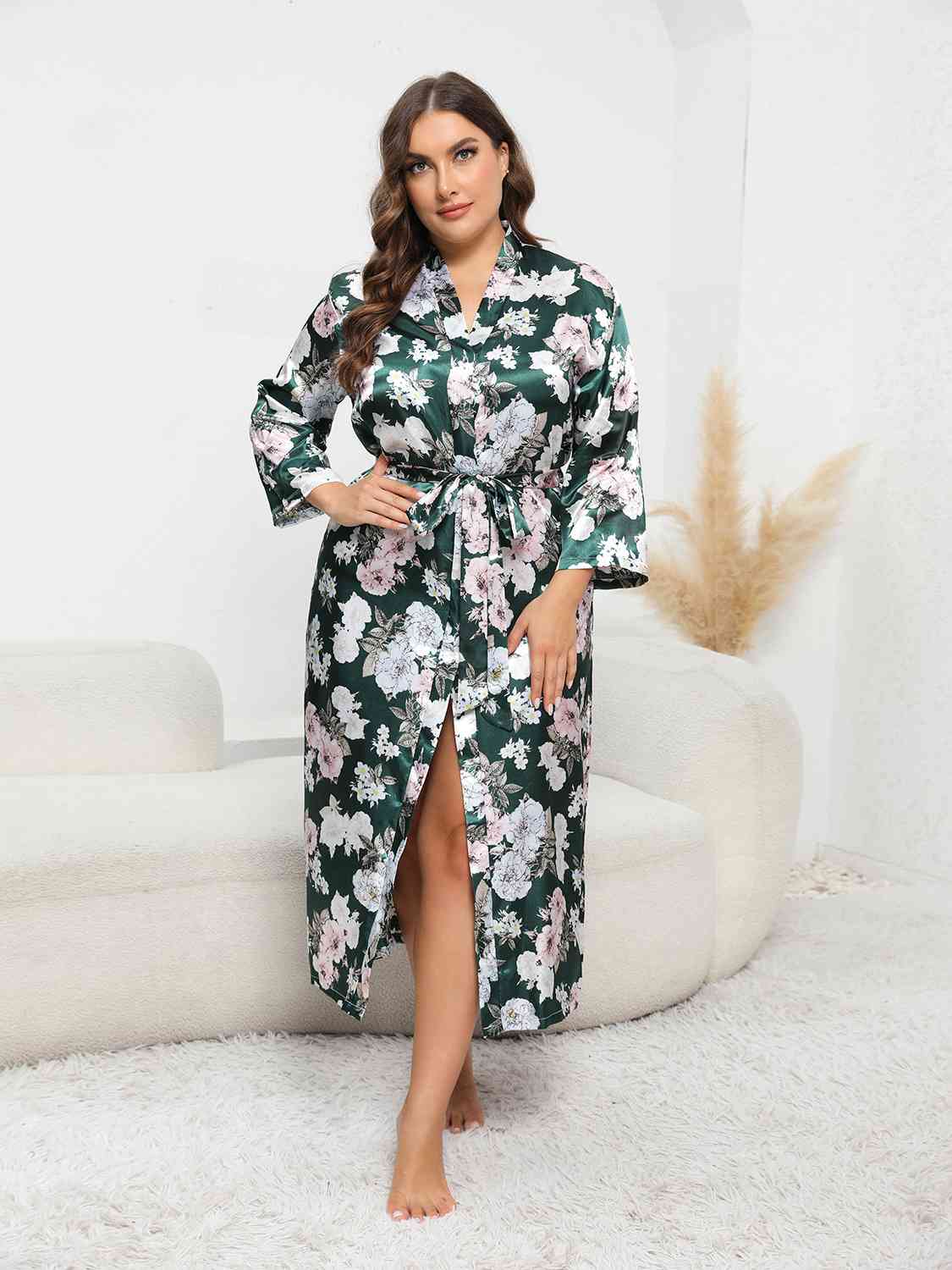 Plus Size Tie Waist Robe - TRENDMELO