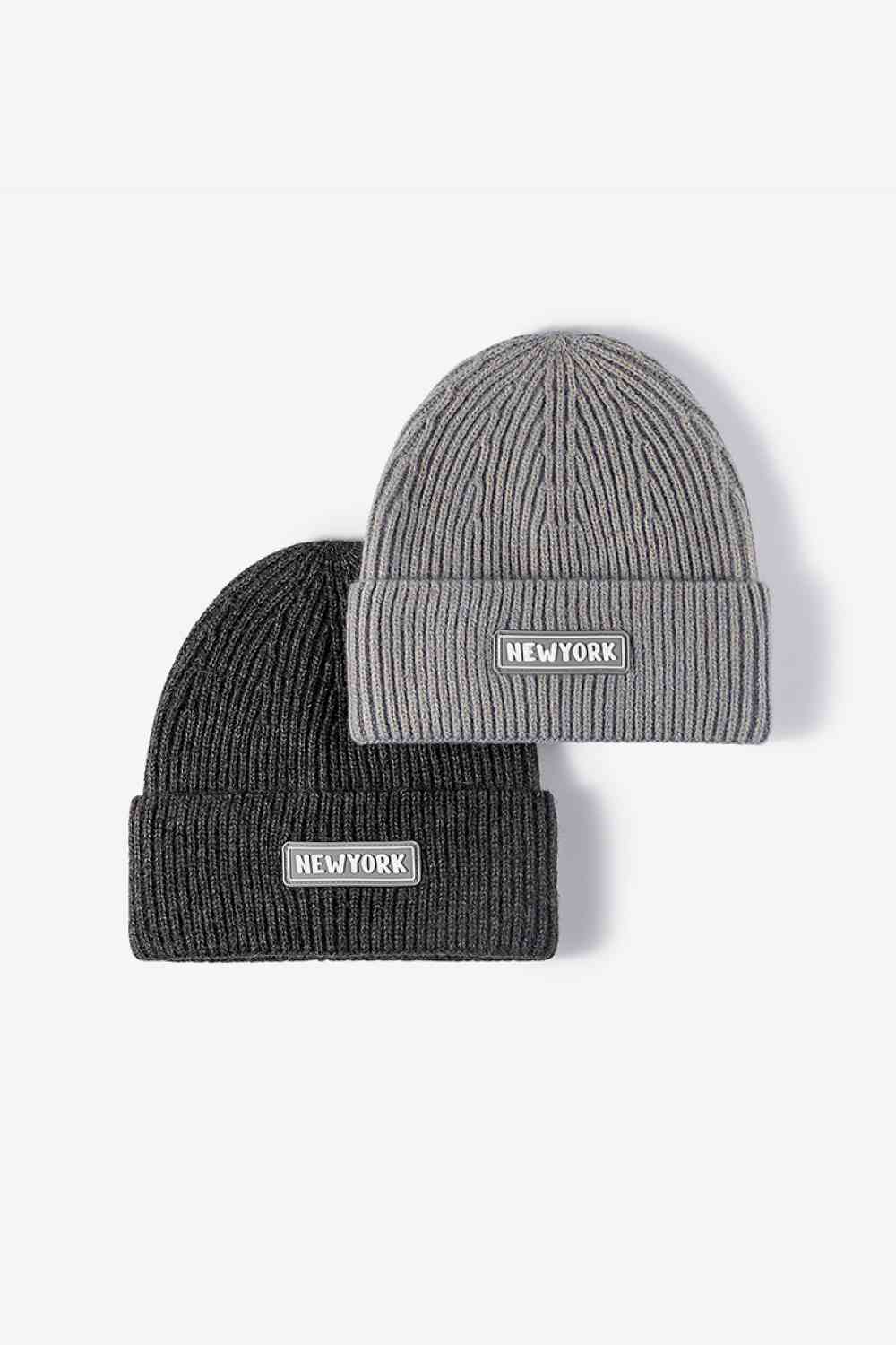 NEWYORK Patch Rib-Knit Cuffed Beanie - TRENDMELO