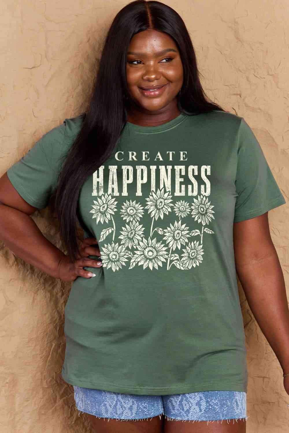 Simply Love Full Size CREATE HAPPINESS Graphic Cotton T-Shirt - TRENDMELO