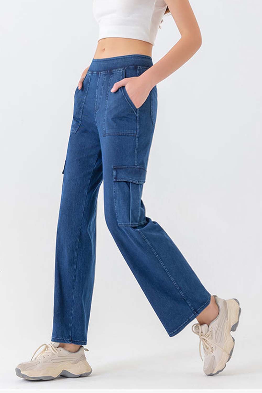 Buttoned Pocketed Long Jeans - TRENDMELO