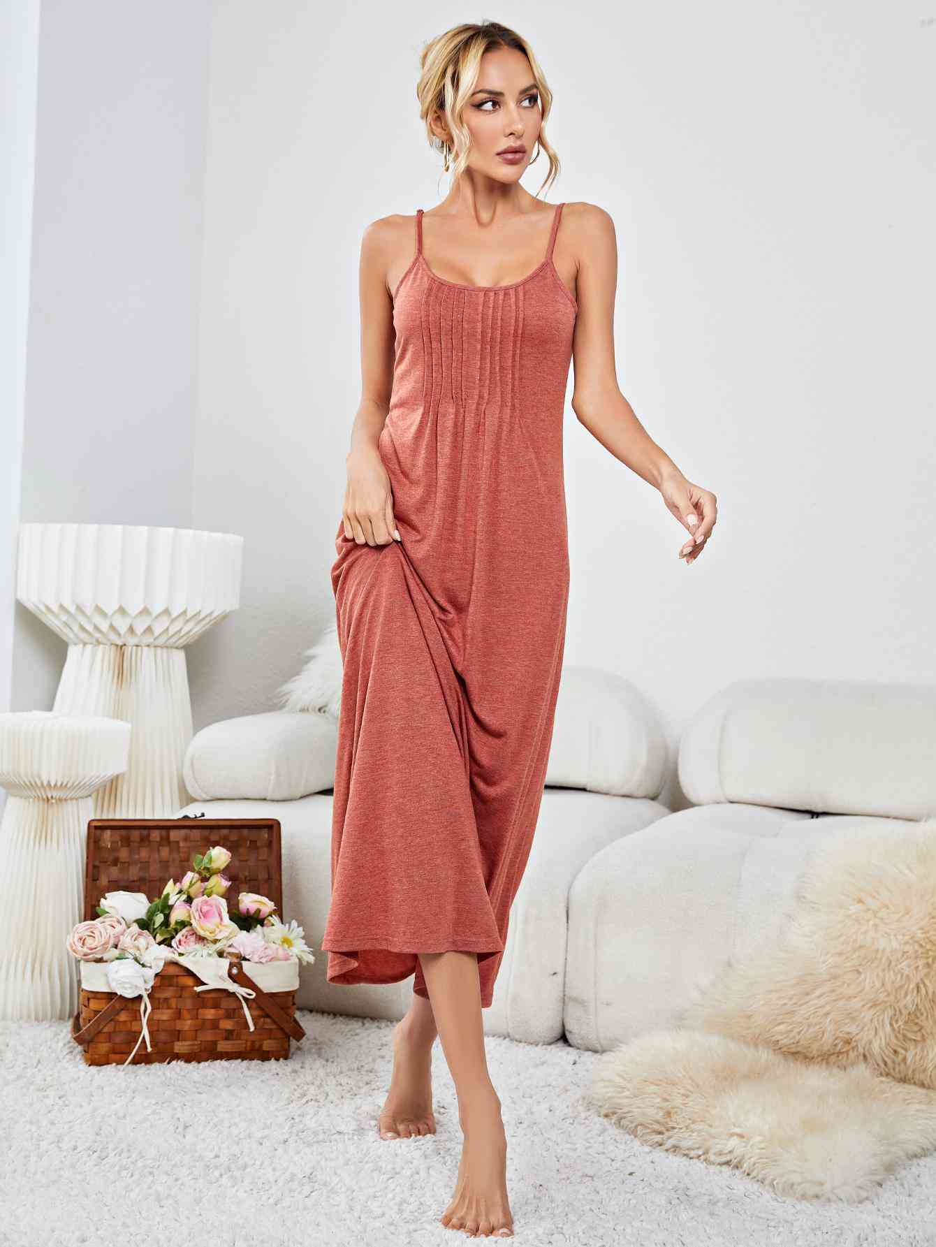 Scoop Neck Spaghetti Strap Night Dress - TRENDMELO