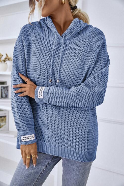 Drawstring Long Sleeve Hooded Sweater - TRENDMELO
