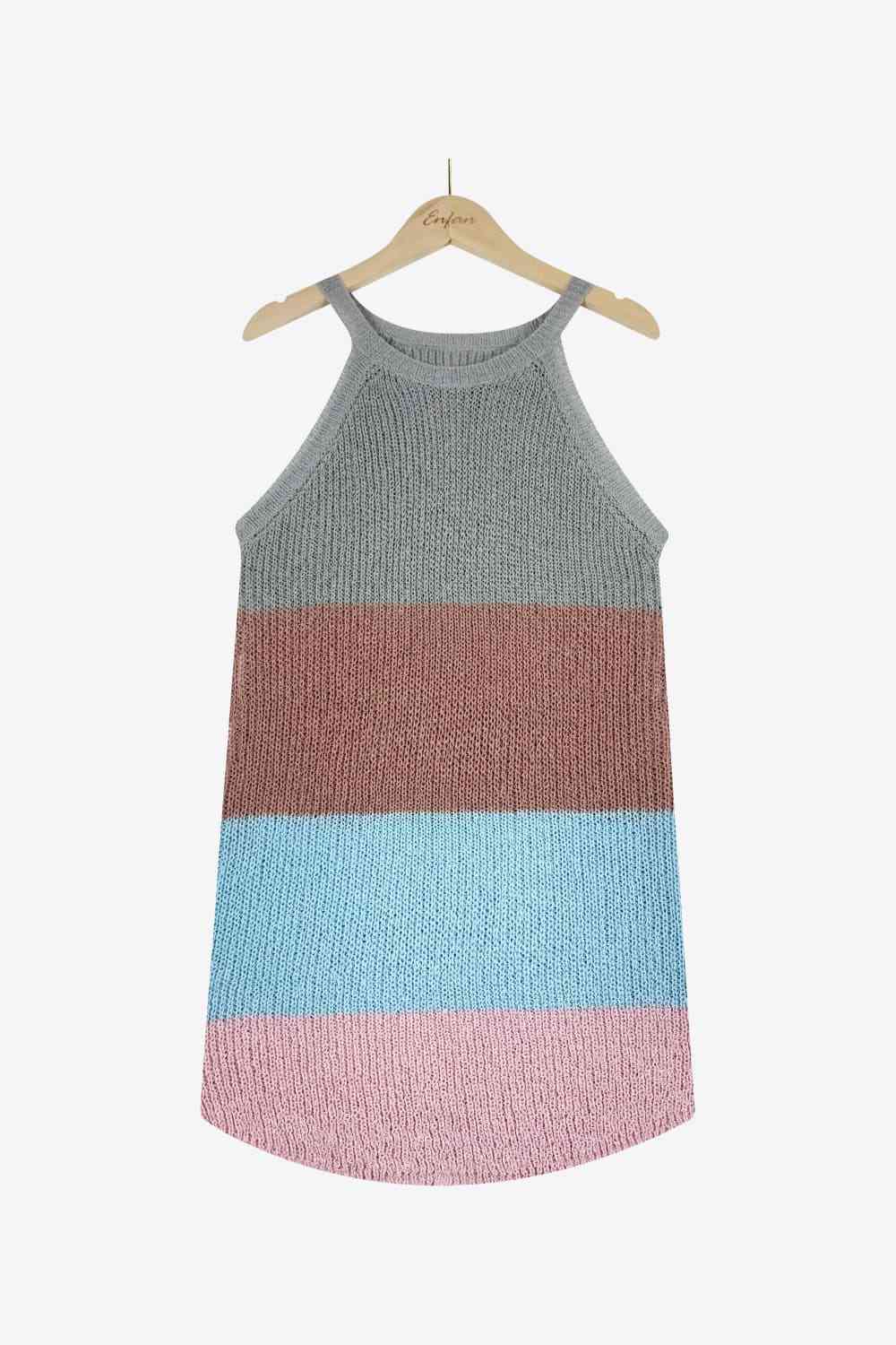Color Block Round Neck Sleeveless Knit Top - TRENDMELO