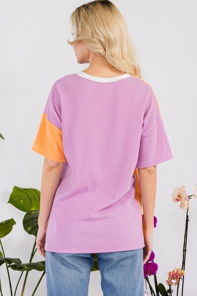 Celeste Full Size Color Block Short Sleeve T-Shirt - TRENDMELO