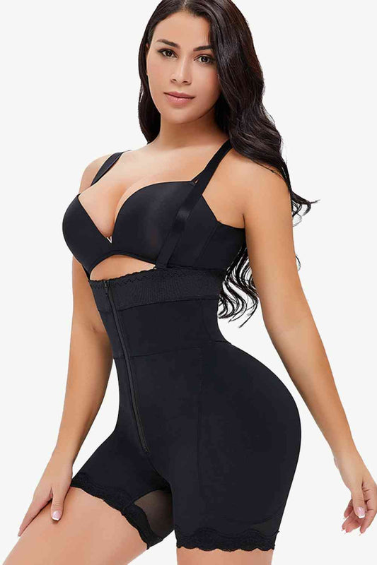 Full Size Spaghetti Strap Lace Trim Shaping Bodysuit - TRENDMELO