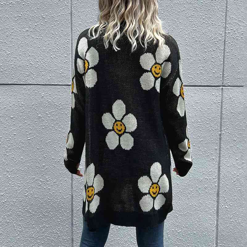 Floral Button Down Longline Cardigan - TRENDMELO