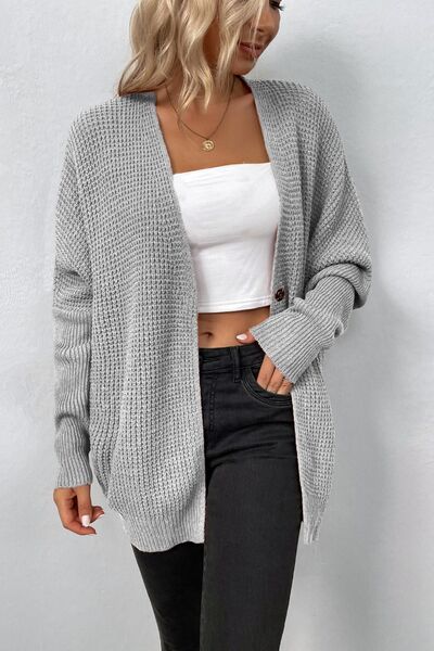 Open Front Dropped Shoulder Cardigan - TRENDMELO