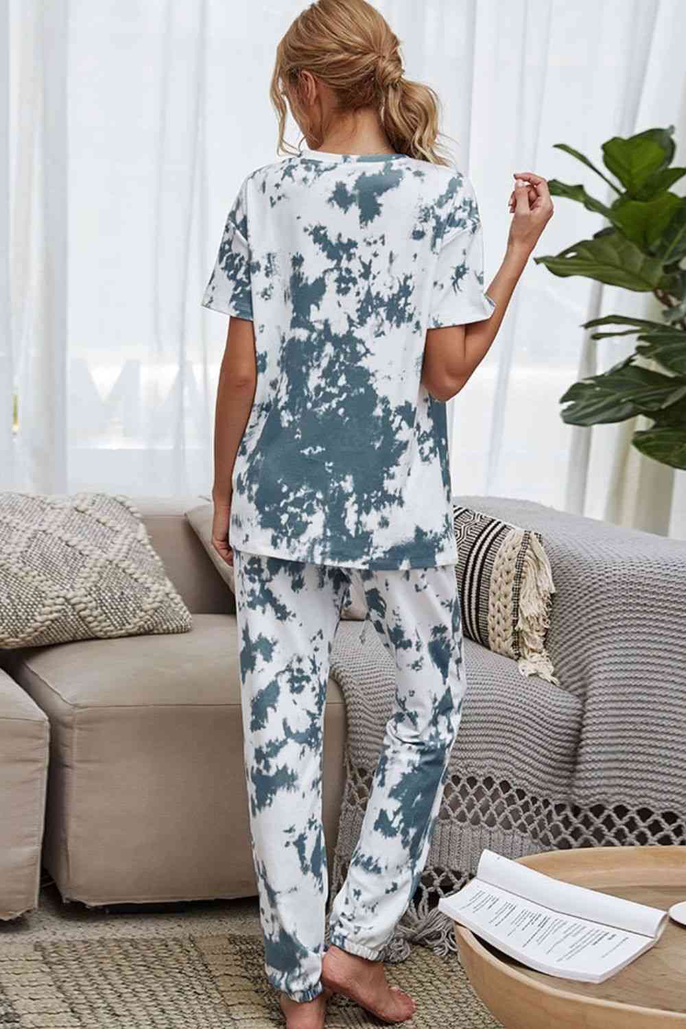 Tie-Dye Tee and Drawstring Waist Joggers Lounge Set - TRENDMELO