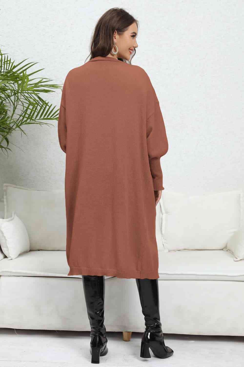 Open Front Dropped Shoulder Cardigan - TRENDMELO