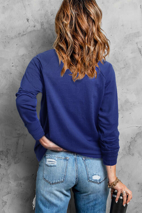 Round Neck Long Sleeve Sweatshirt - TRENDMELO