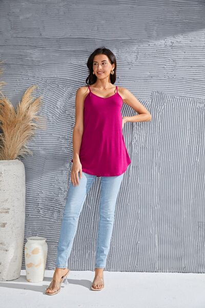 Full Size Spaghetti Strap V-Neck Flowy Tunic Cami - TRENDMELO