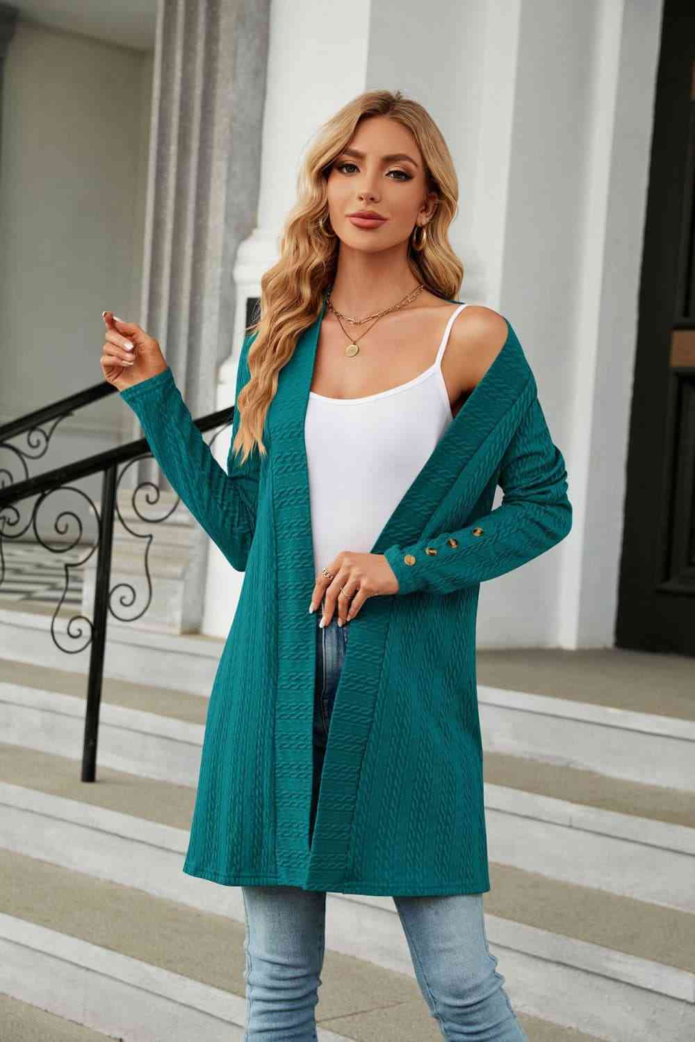 Long Sleeve Open Front Cardigan - TRENDMELO