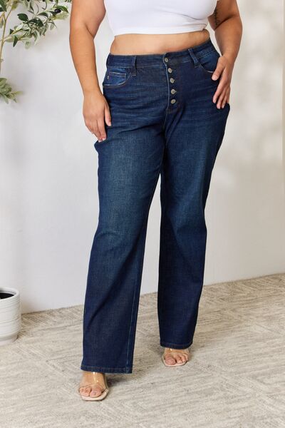 Judy Blue Full Size Button-Fly Straight Jeans - TRENDMELO