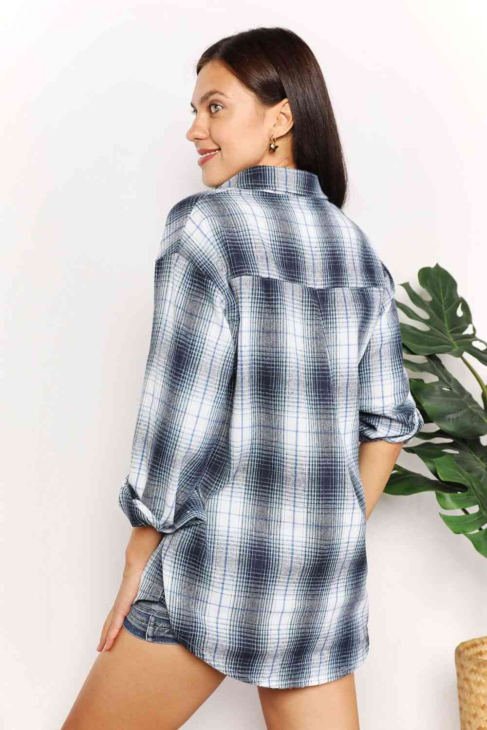 Double Take Plaid Dropped Shoulder Shirt - TRENDMELO